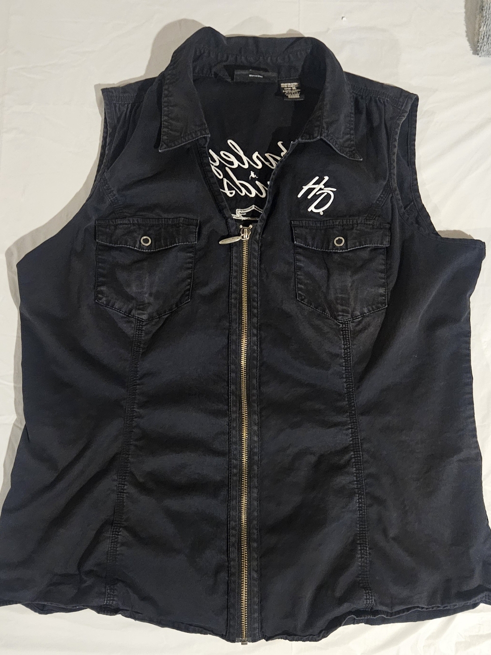 Harley Davidson Sleeveless Zip-Front Black Women's Shirt